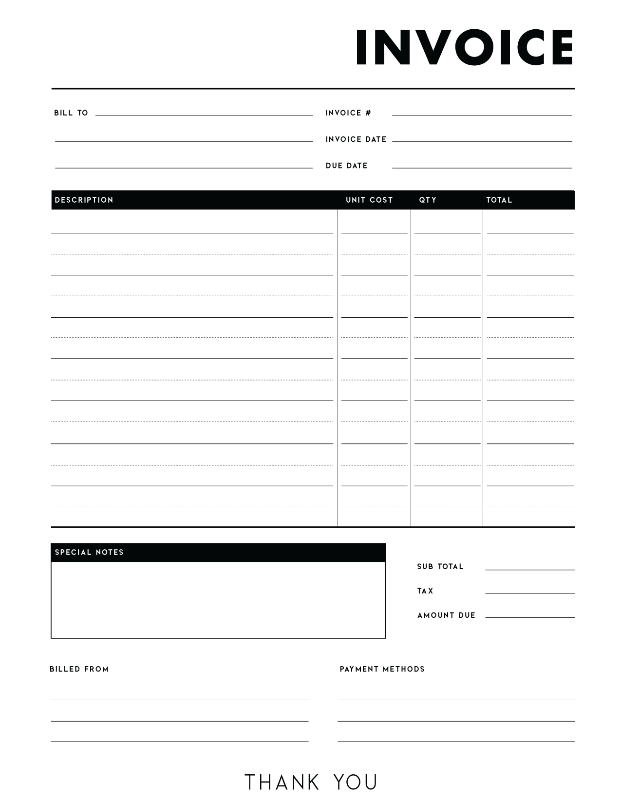 Free Printable Blank Invoice Templates Templates Free Vrogue co