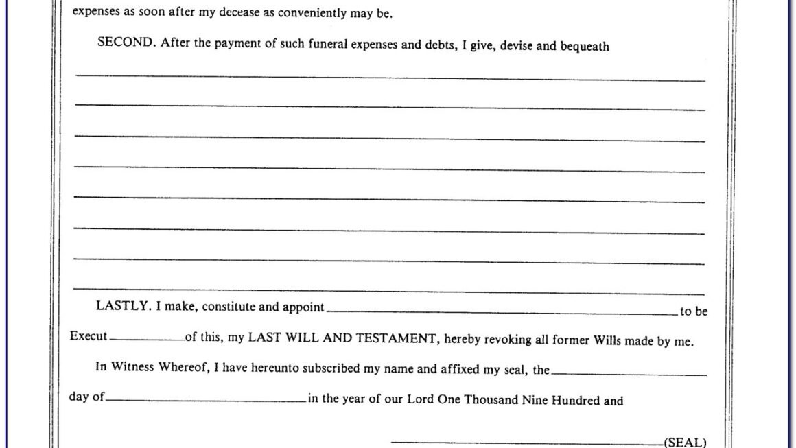 Free Printable Blank Last Will Testament Forms Printable Forms Free