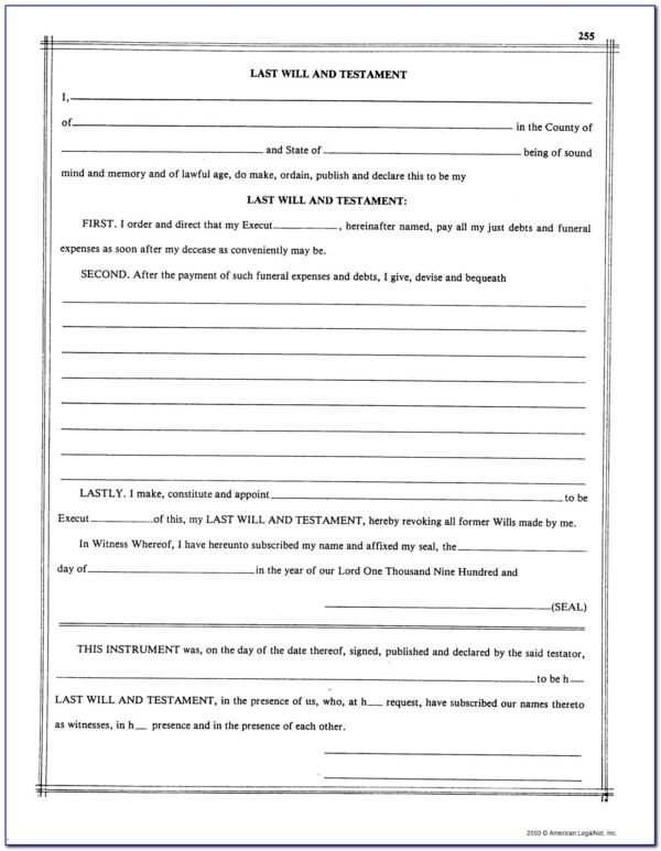 Printable Blank Last Will And Testament Forms