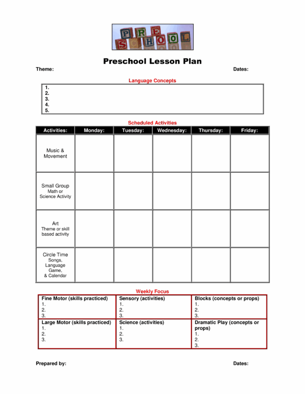 Free Printable Blank Fledgling Lesson Plan