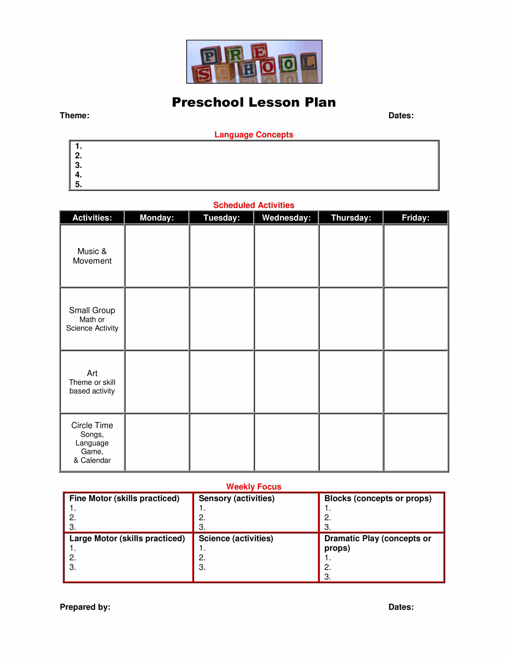 Free Printable Blank Lesson Plan Template Printable Templates
