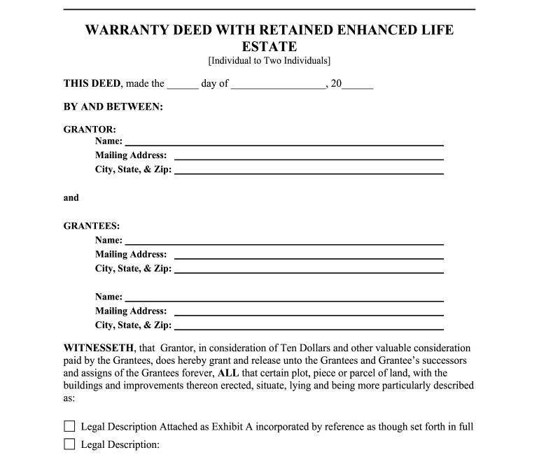 Free Printable Blank Life Estate Deed Form Printable Forms Free Online