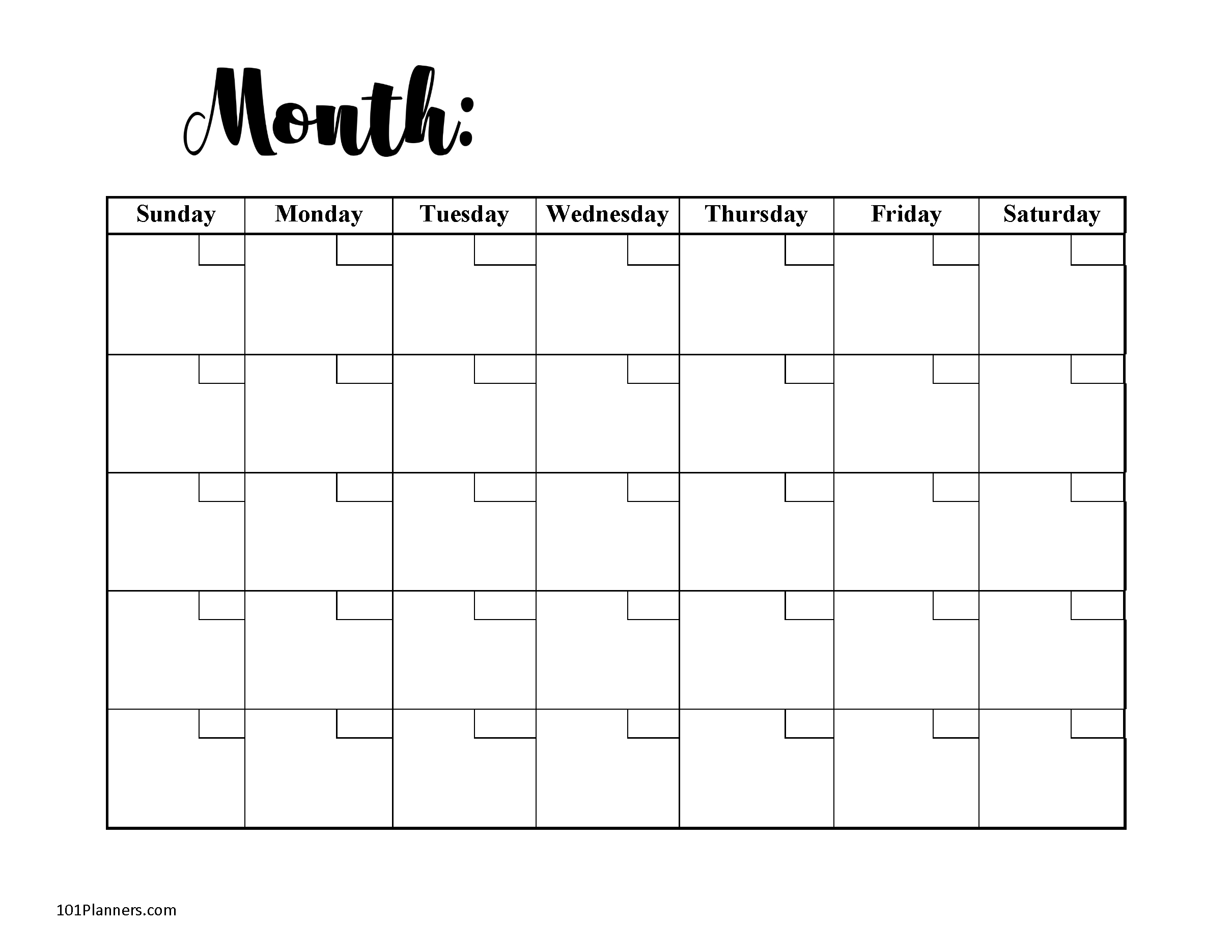 Free Printable Blank Monthly Calendar