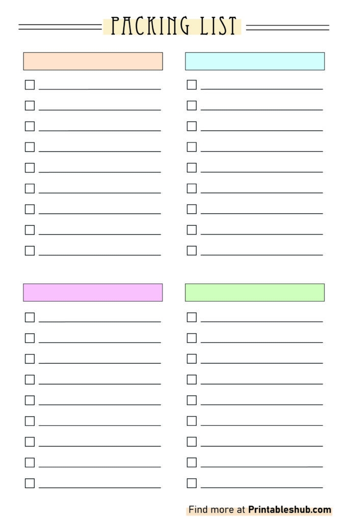 Free Printable Blank Packing List Templates PDF Included Printables Hub