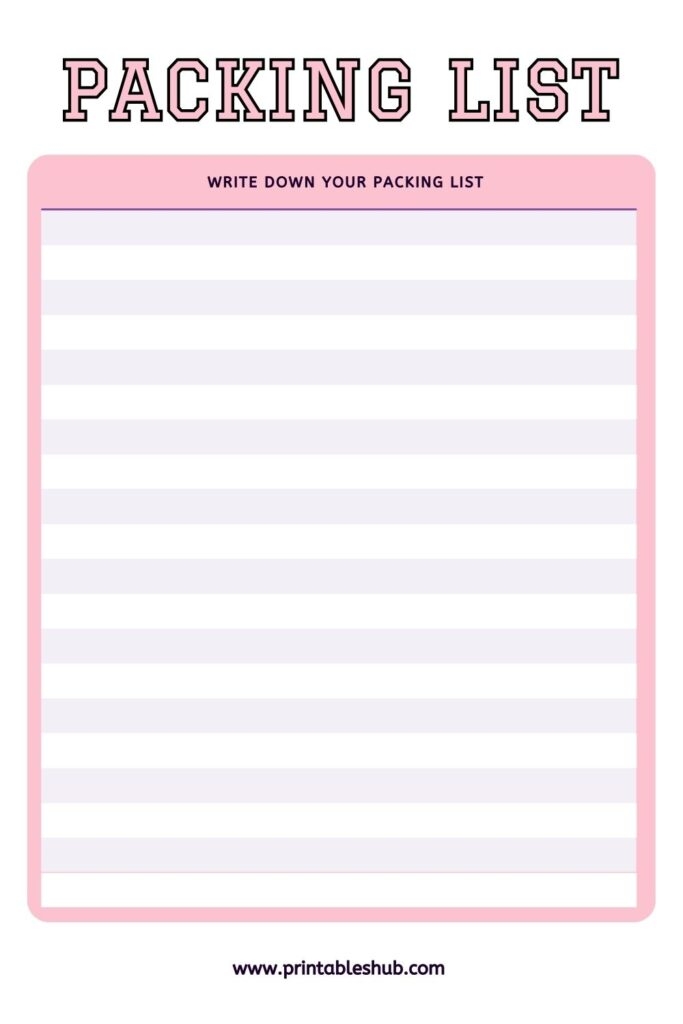 Blank Packing List Template Free Printable