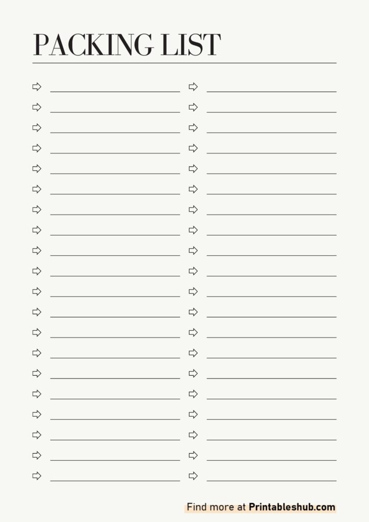 Free Printable Blank Packing List Templates PDF Included Printables Hub