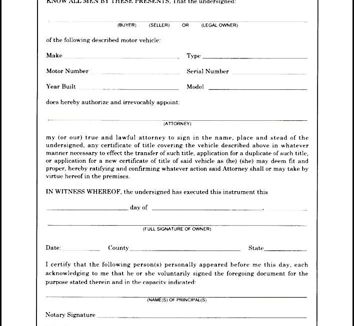 Free Printable Blank Power Of Attorney Form