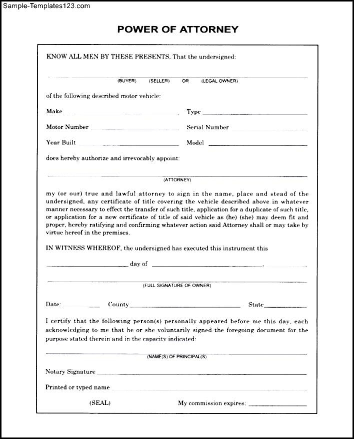 Free Printable Blank Power Of Attorney Form Free Printable Blank Power Of Attorney Form