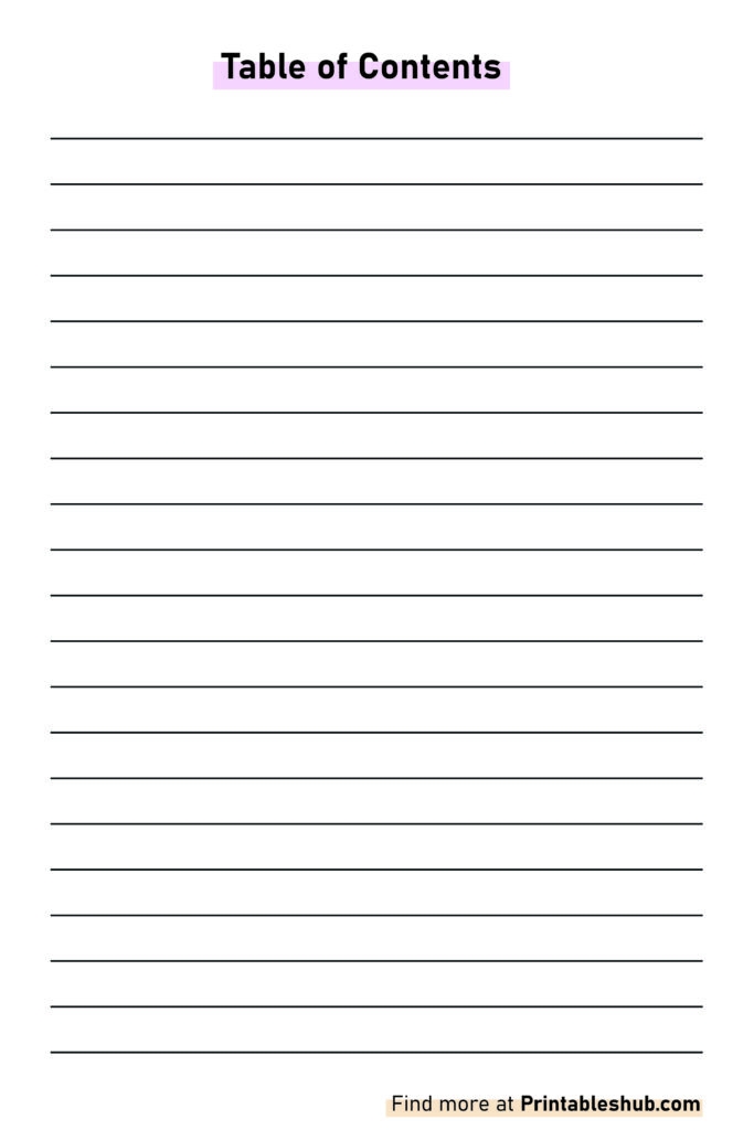 Free Printable Blank Table Of Contents Templates PDF Included 