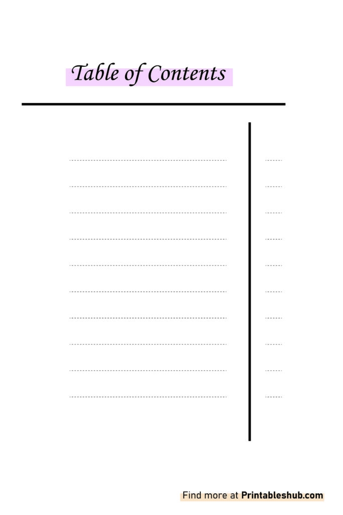 Free Printable Blank Table Of Contents Templates PDF Included 