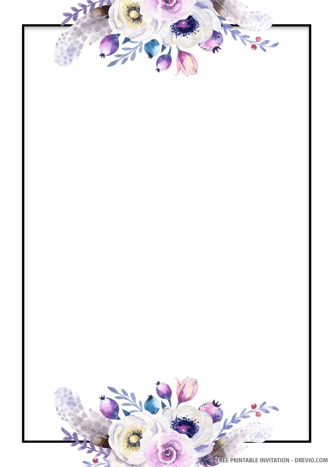 FREE PRINTABLE Blue Floral Wedding Invitation Template Purple FREE PRINTABLE Blue Floral Wedding Invitation Template Purple