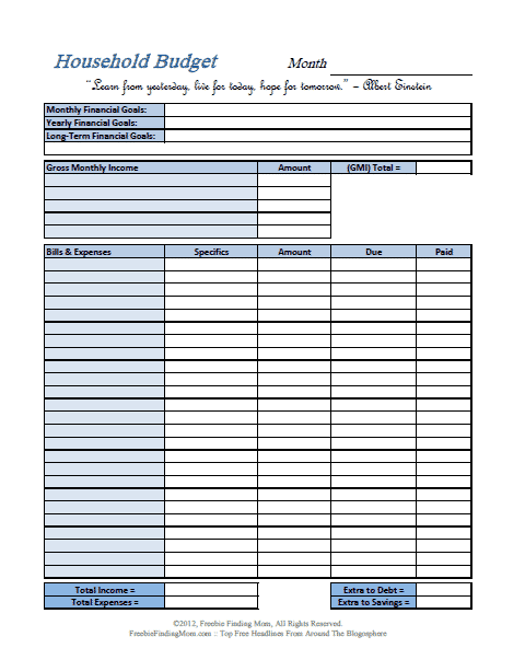FREE Printable Budget Worksheets