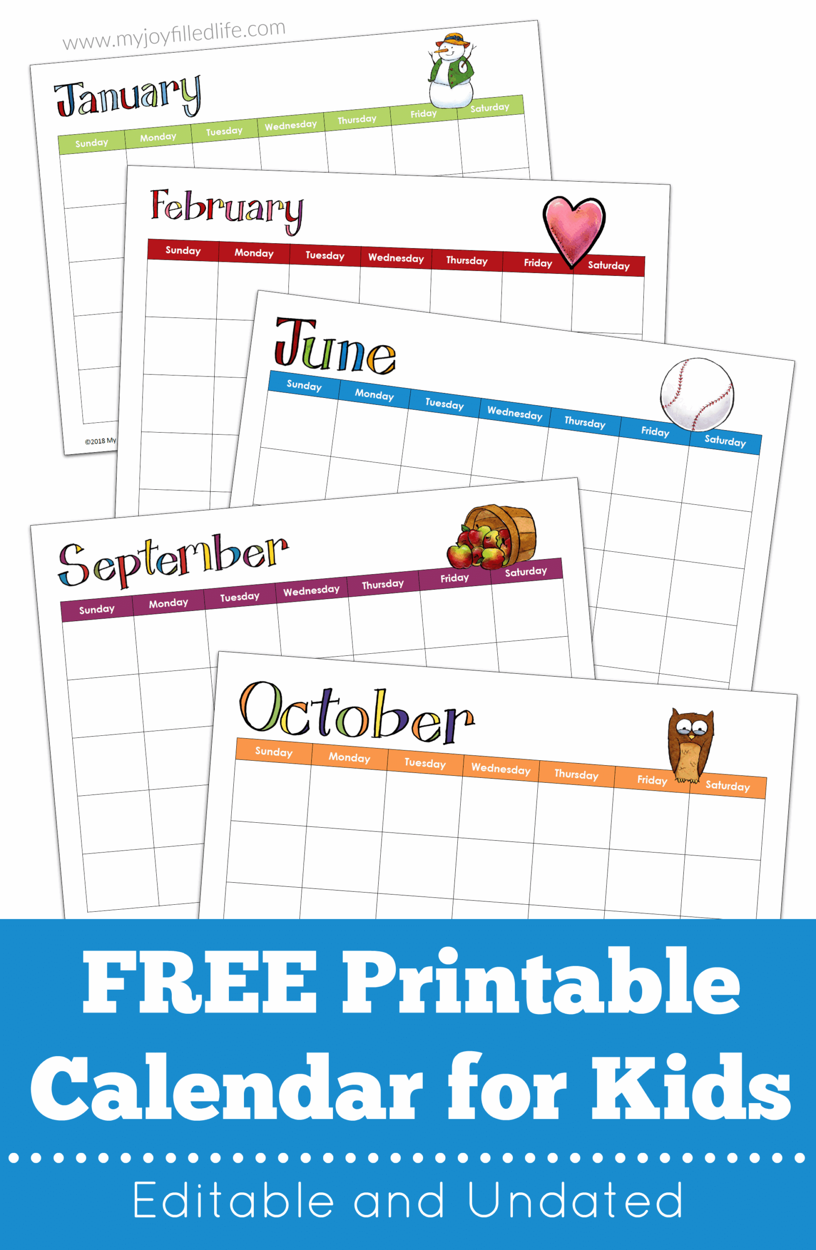 October Free Blank Kindergarten Printable Kids Calendar