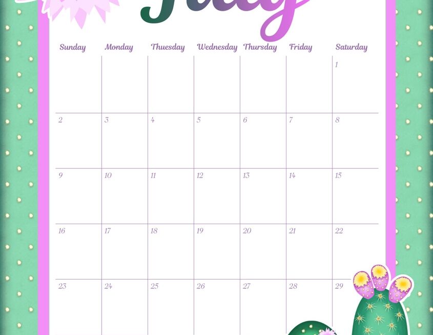 Free Printable Calendar July