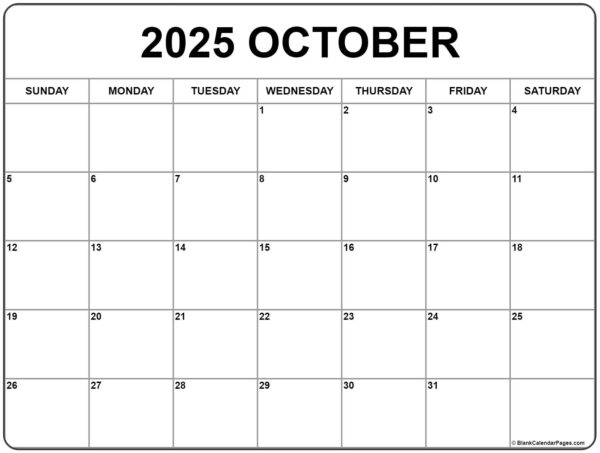 October 2025 Printable Blank Calendars Free