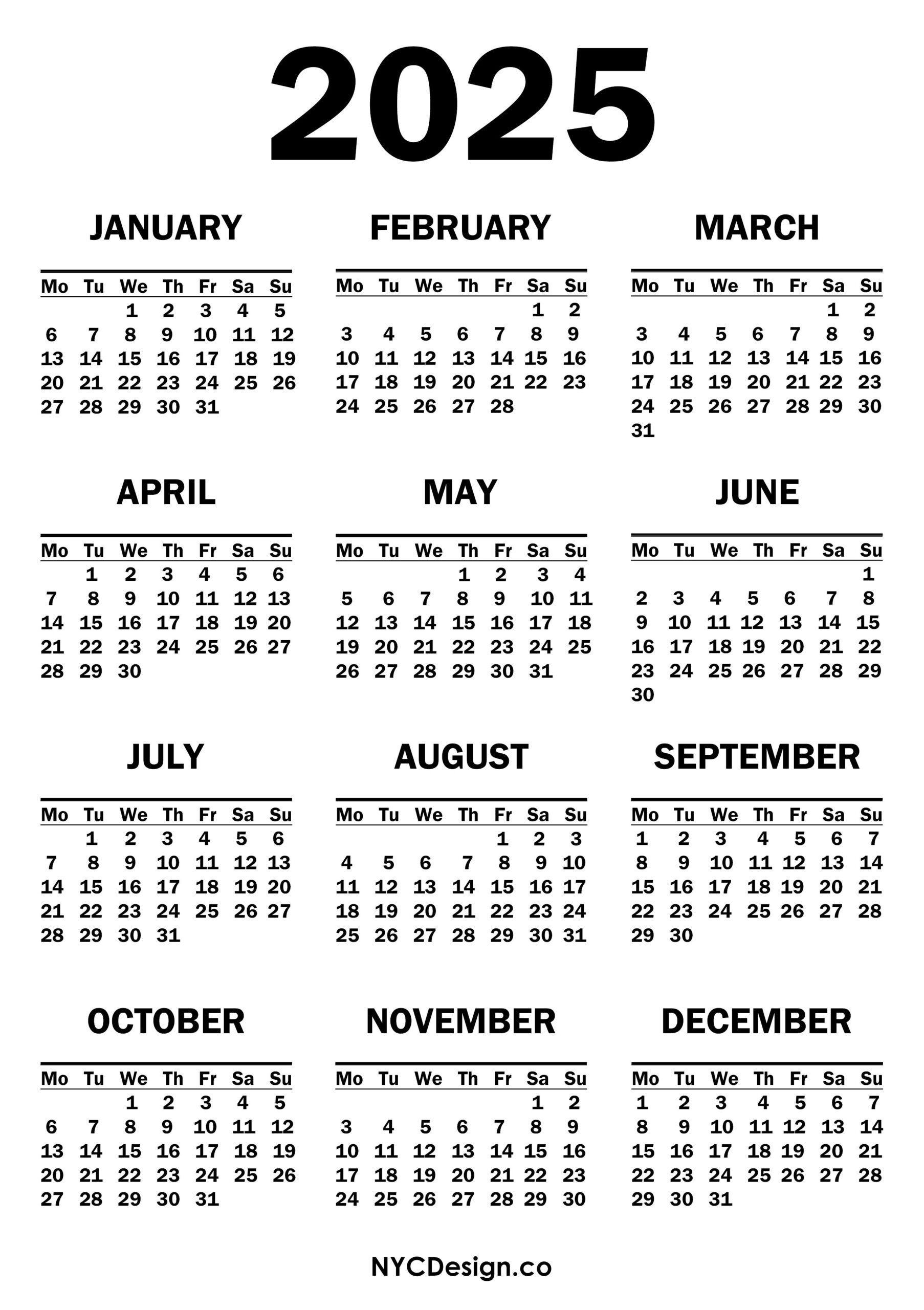 Blank 2025 Printable Calendar With Holidays