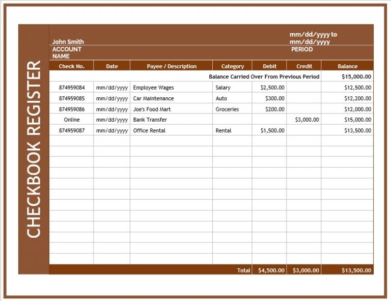 Free Printable Check Register With Running Balance Room Surf