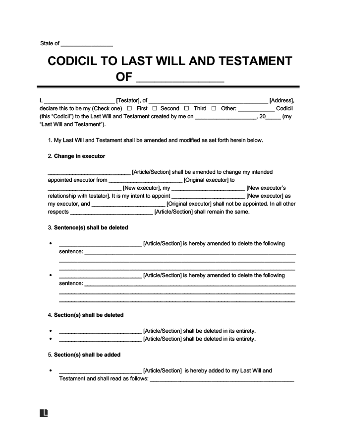 Free Printable Codicil Form
