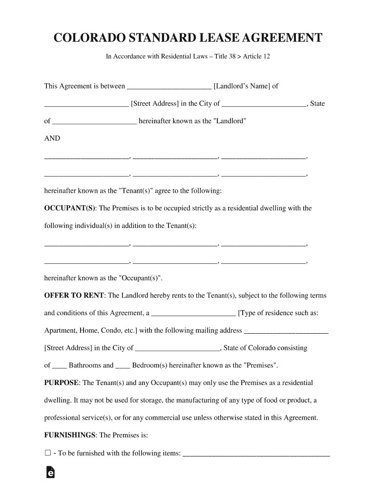 Colorado Lease Agreement Blank Printable Free Colorado Lease Agreement Blank Printable Free