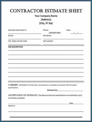  Free Printable Contractor Estimate Form