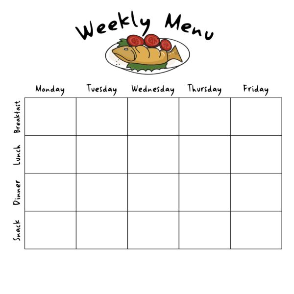 Blank Printable Daycare Menu Breakfast Lunch Snack