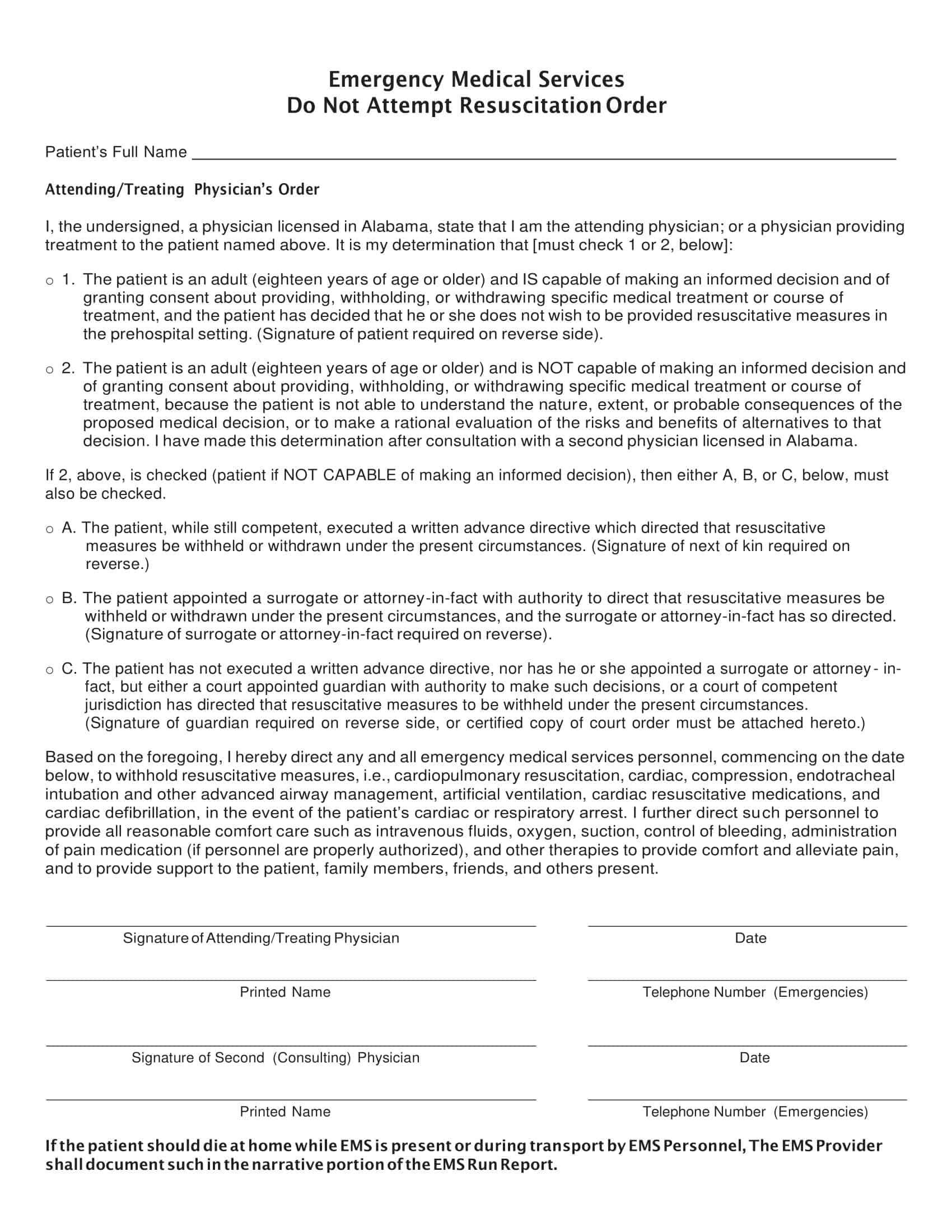 Free Printable Do Not Resuscitate DNR Order Form PDF Word Free Printable Do Not Resuscitate DNR Order Form PDF Word