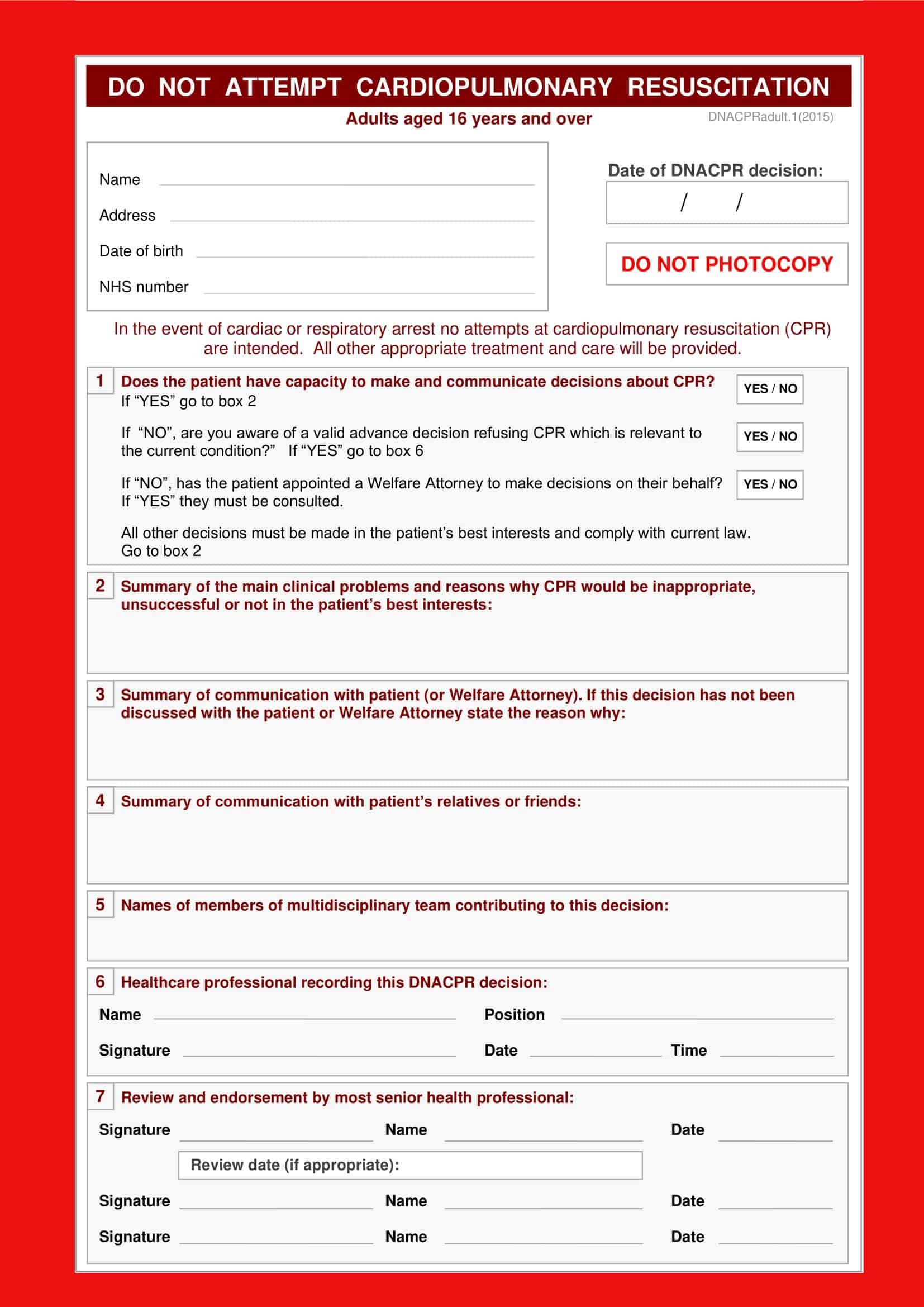 Free Blank Printable Do Not Resuscitate Form Free Blank Printable Do Not Resuscitate Form