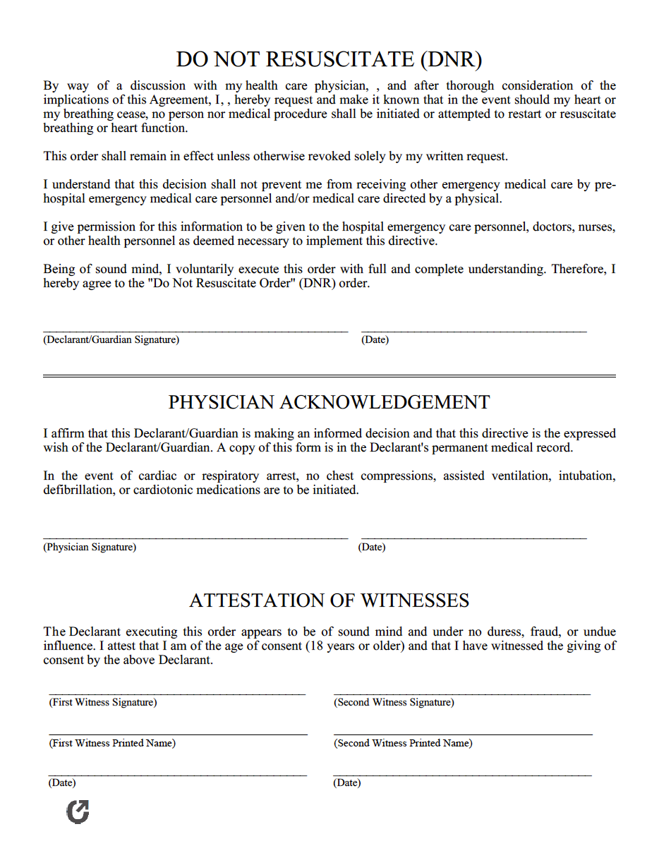 Free Printable Do Not Resuscitate DNR Order Forms 56 OFF Free Printable Do Not Resuscitate DNR Order Forms 56 OFF