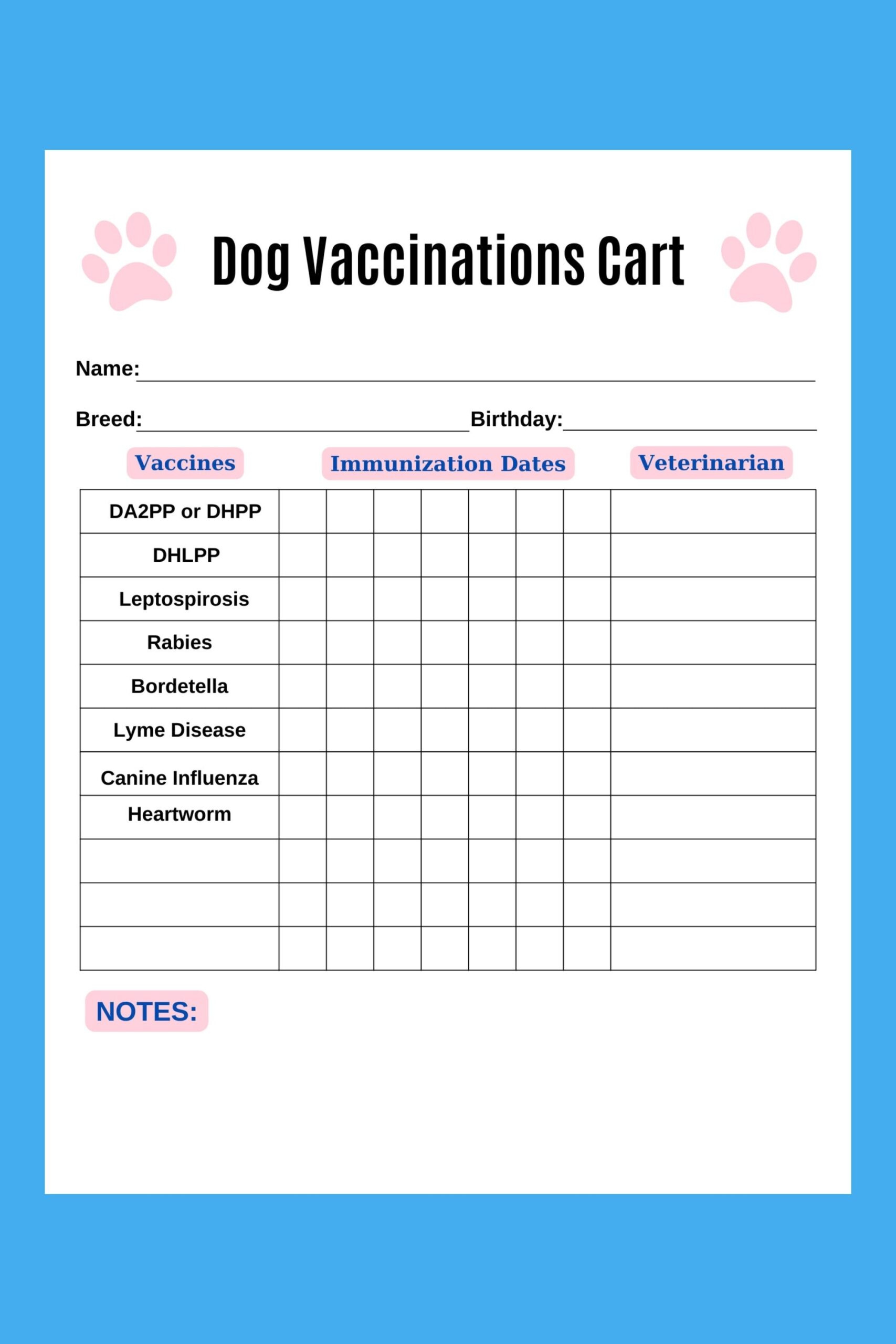 Free Printable Dog Vaccination Record Form