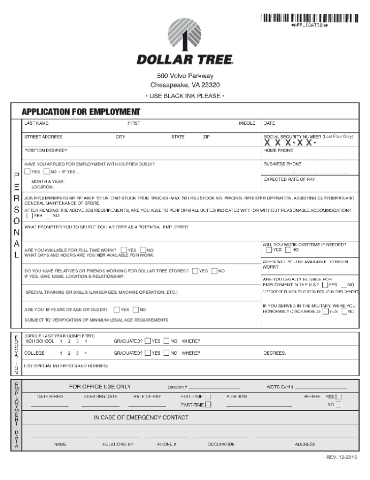 Free Printable Dollar Tree Job Application Form Printable Application Free Printable Dollar Tree Job Application Form Printable Application