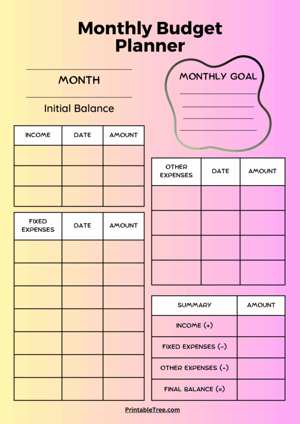 Blank Monthly Budget Calendar 2025 Printable