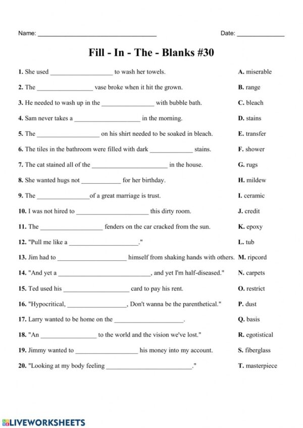 Free Printable Fill In The Blanks Worksheets
