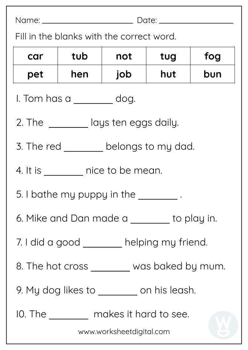 Free Printable Fill In The Blanks Worksheet In 2021 P Vrogue co