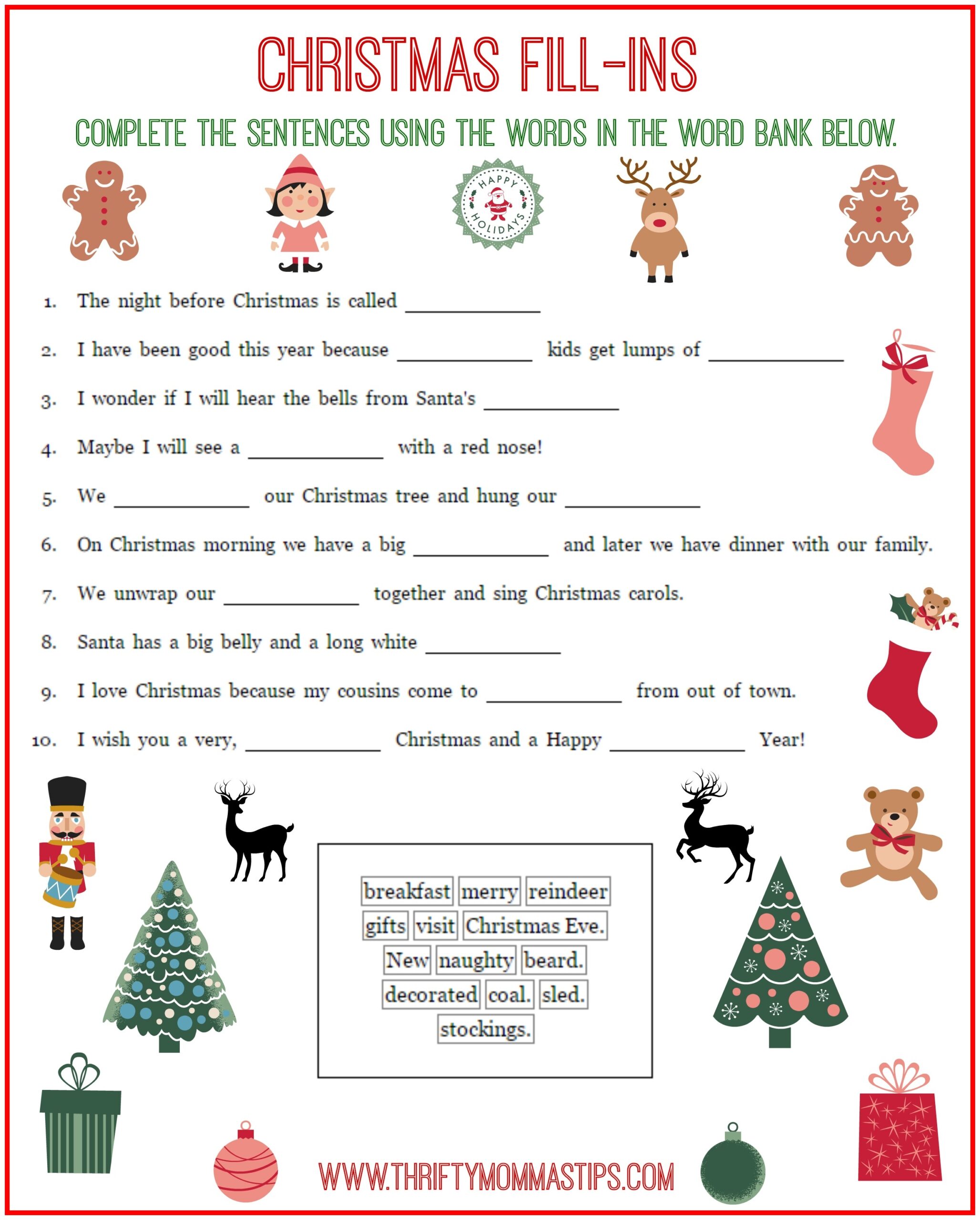 Christmas Fill In The Blank Stories Printable Christmas Fill In The Blank Stories Printable
