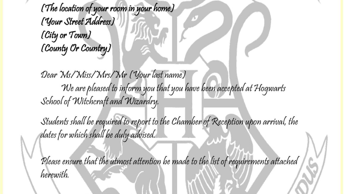 Free Printable Harry Potter Hogwarts Acceptance Letter Templates PDF
