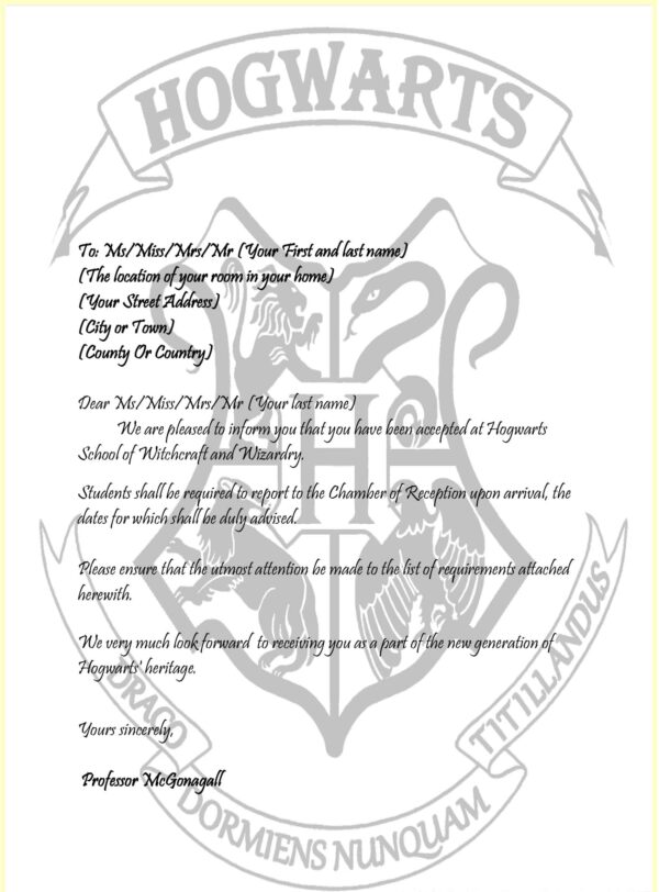 Free Printable Blank Hogwarts Acceptance Letter