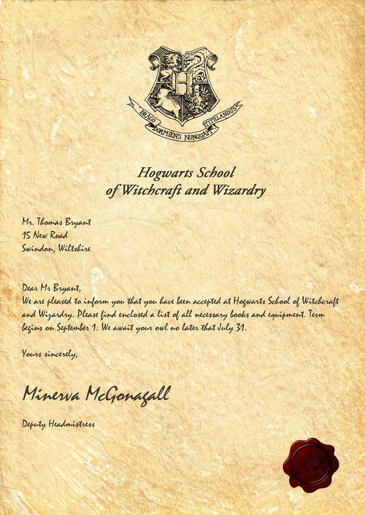 Free Printable Blank Hogwarts Acceptance Letter