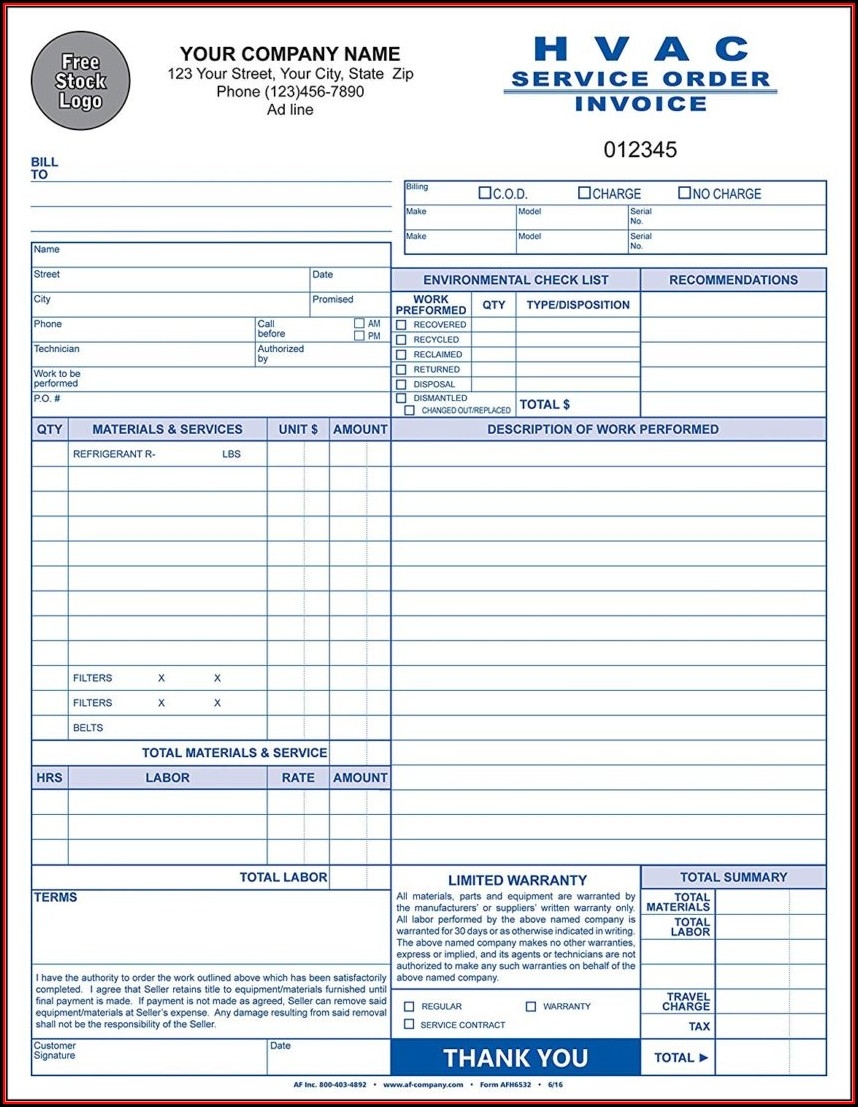 Free Printable Blank Hvac Invoices Forms Free Printable Blank Hvac Invoices Forms