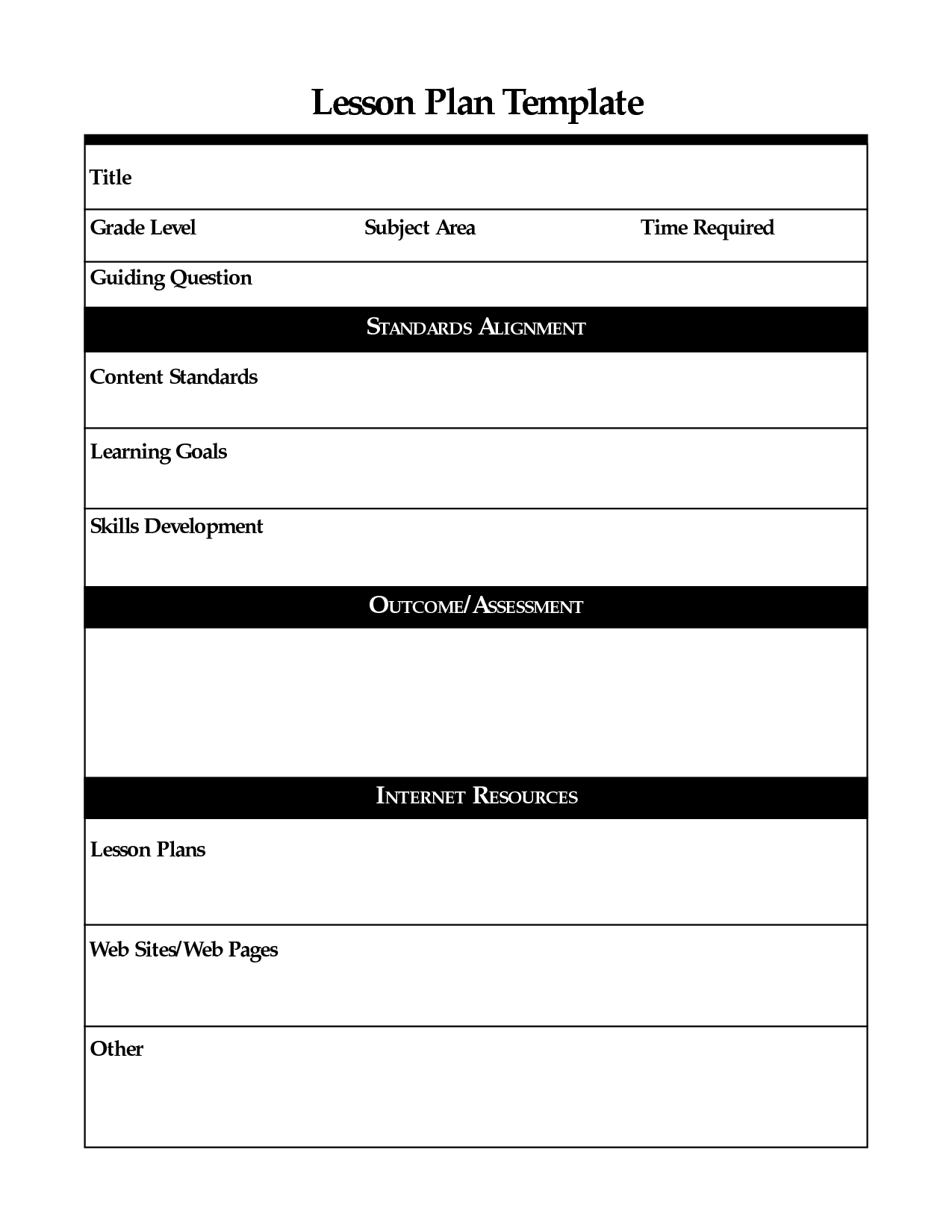 Free Printable Blank Fledgling Lesson Plan