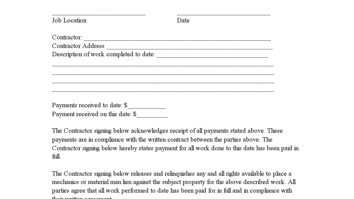Free Printable Lien Waiver Form EDITABLE PDF WORD