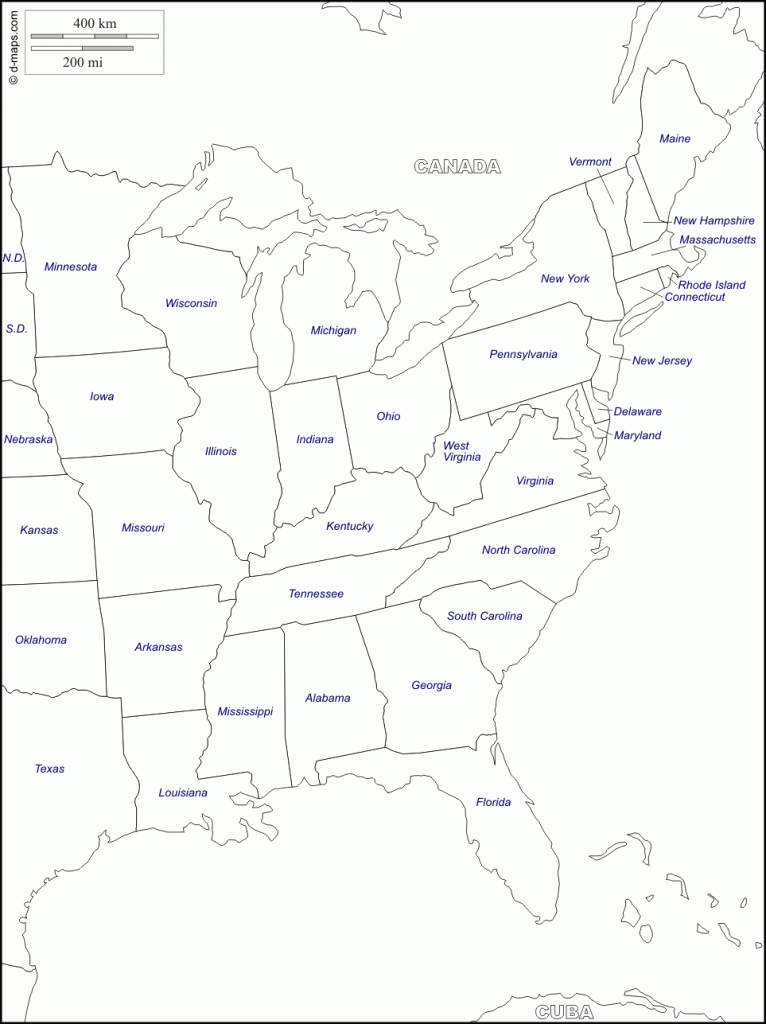 Free Printable Map Of Eastern United States Free Printable Map Of Eastern United States