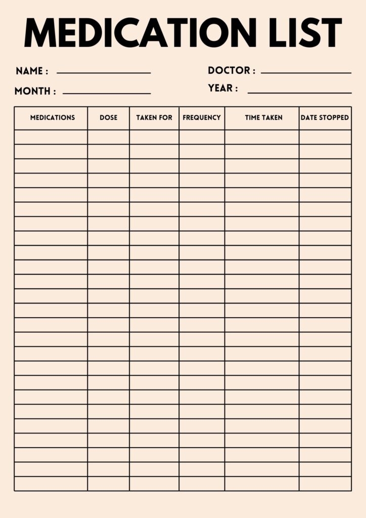 Free Printable Medication List Templates PDF Included Printables Hub