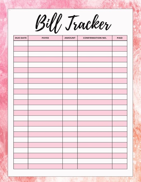 Free Printable Monthly Bill Payment Log