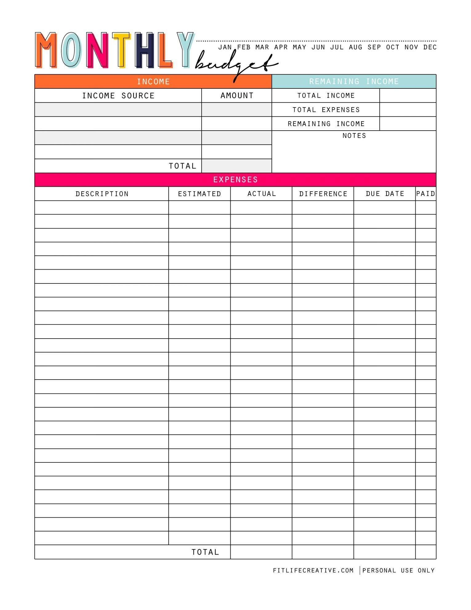 Free Printable Monthly Budget Worksheet Blank Budgeting Worksheets