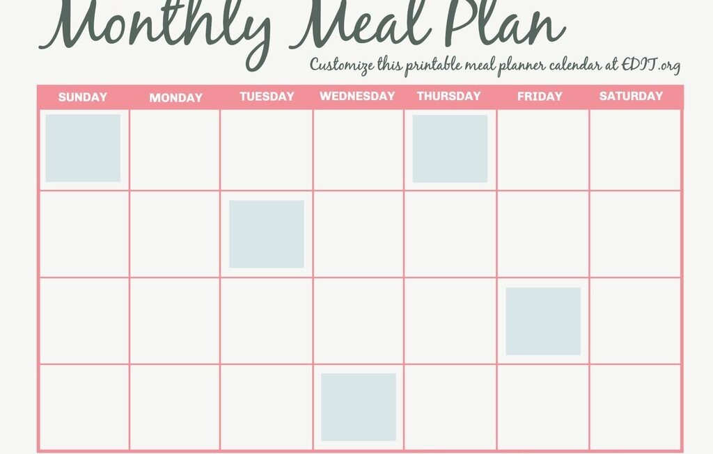 Free Printable Monthly Meal Planner Template Paper Trail Design