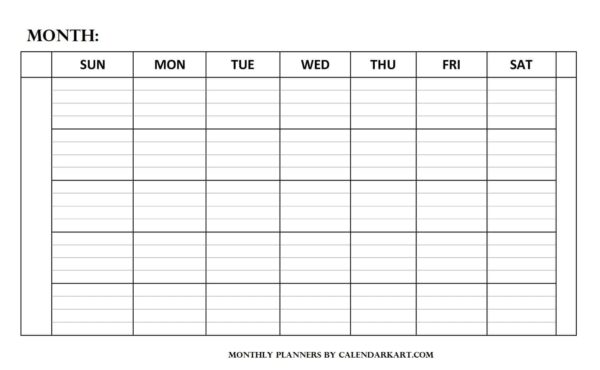 Blank Monthly Planner Lined Free Printable
