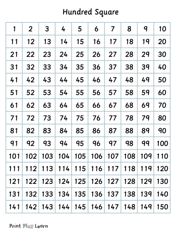 Free Printable Number Chart To 150 Download Free Printable Number 