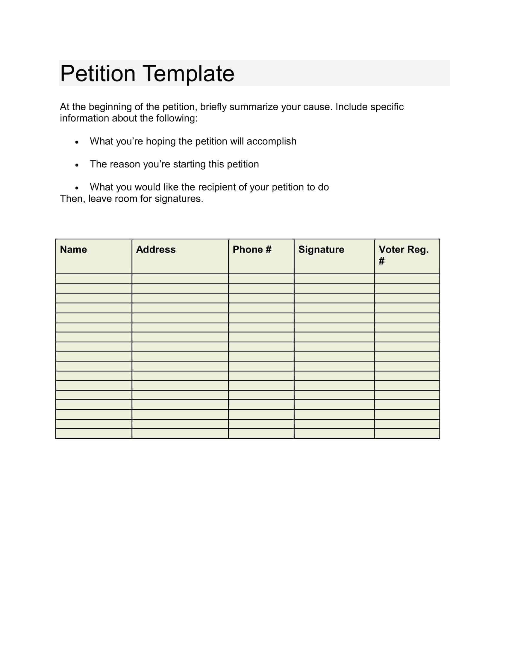 Free Printable Petition Templates Word PDF Google Docs Forms