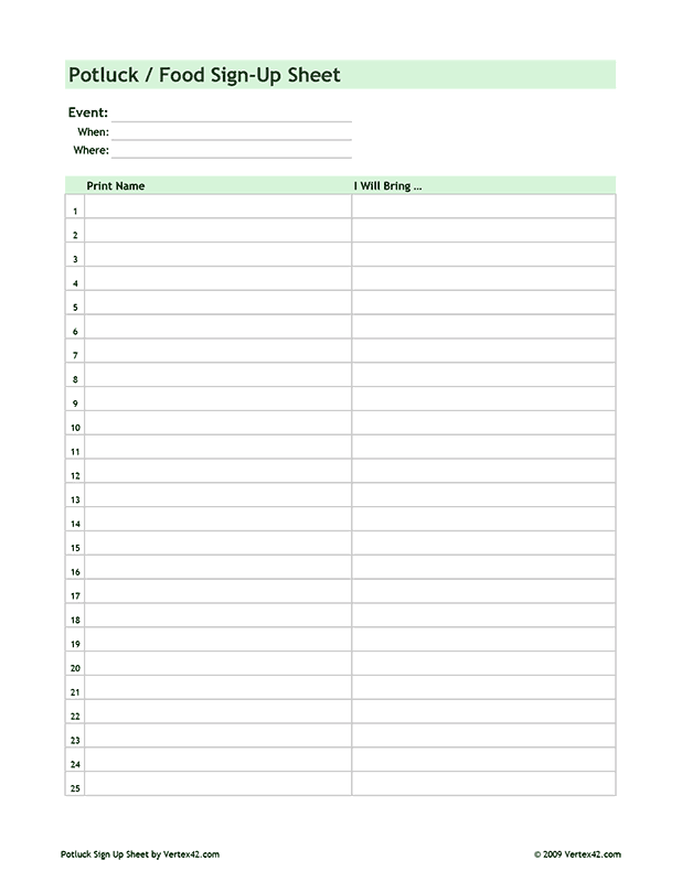 Free Printable Potluck Sign Up Sheet Printable Sight Words List Free Printable Potluck Sign Up Sheet Printable Sight Words List