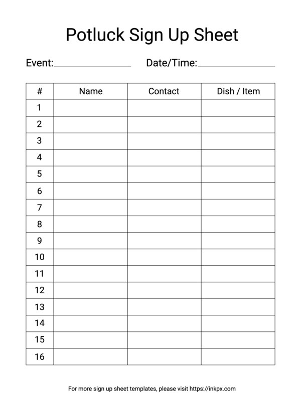 Free Printable Potluck Sign Up Sheet Templates InkPx Free Printable Potluck Sign Up Sheet Templates InkPx